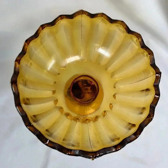 Vintage Amber Orange Indiana Glass Lotus Flower Compote Dish - Picture 2 of 5